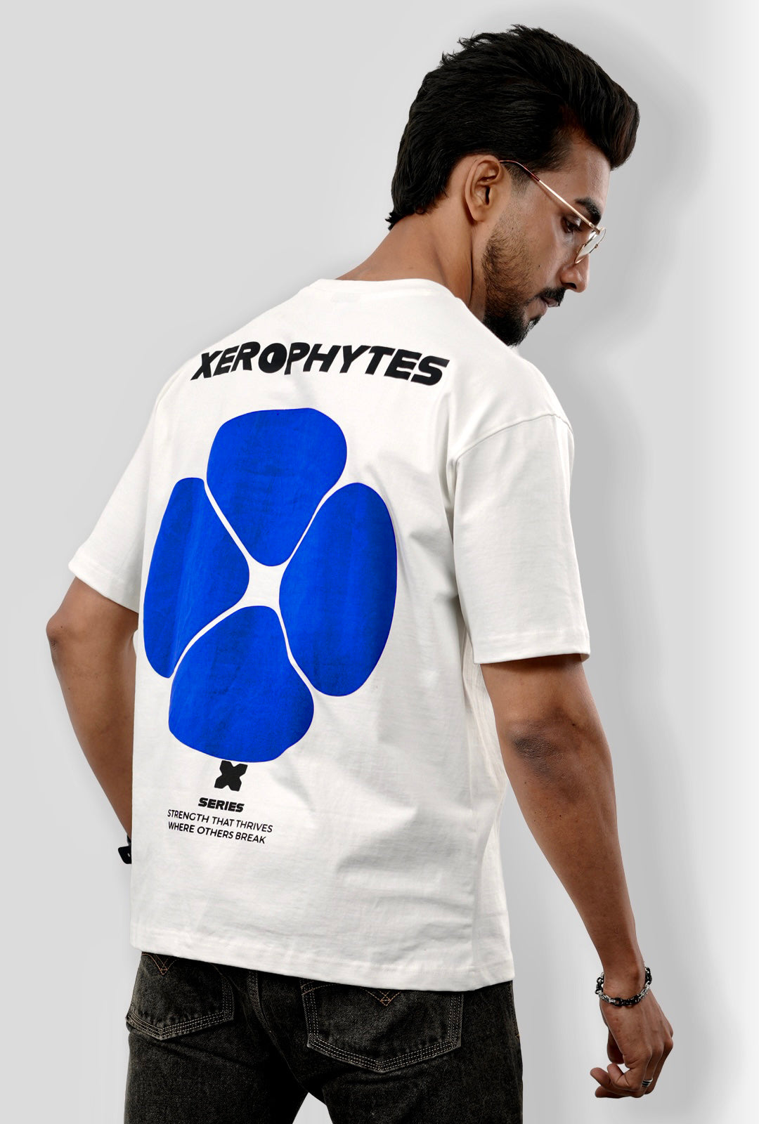Men White Royal Blue Clover Graphic
