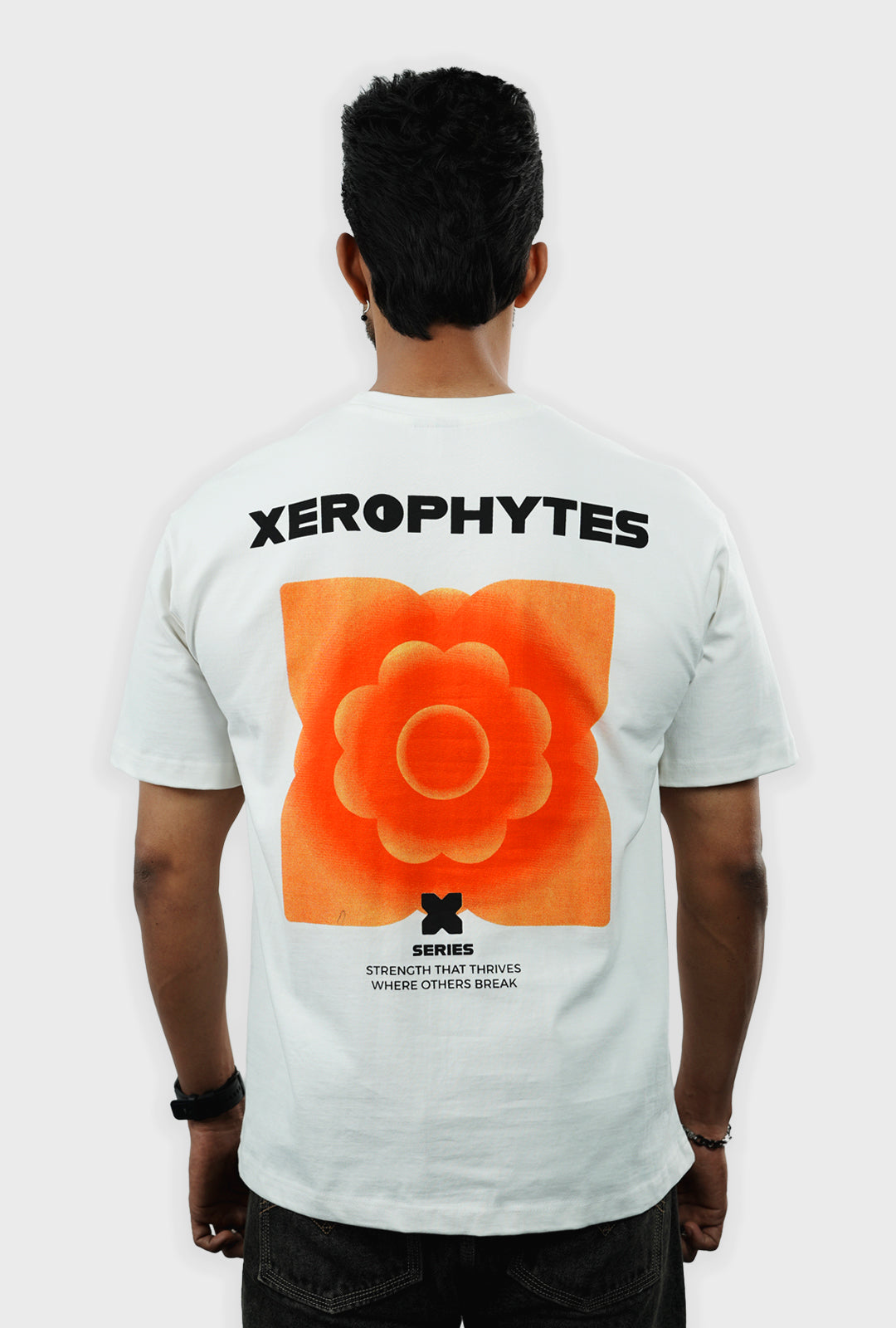 Men White Orange Floral Graphic Tee