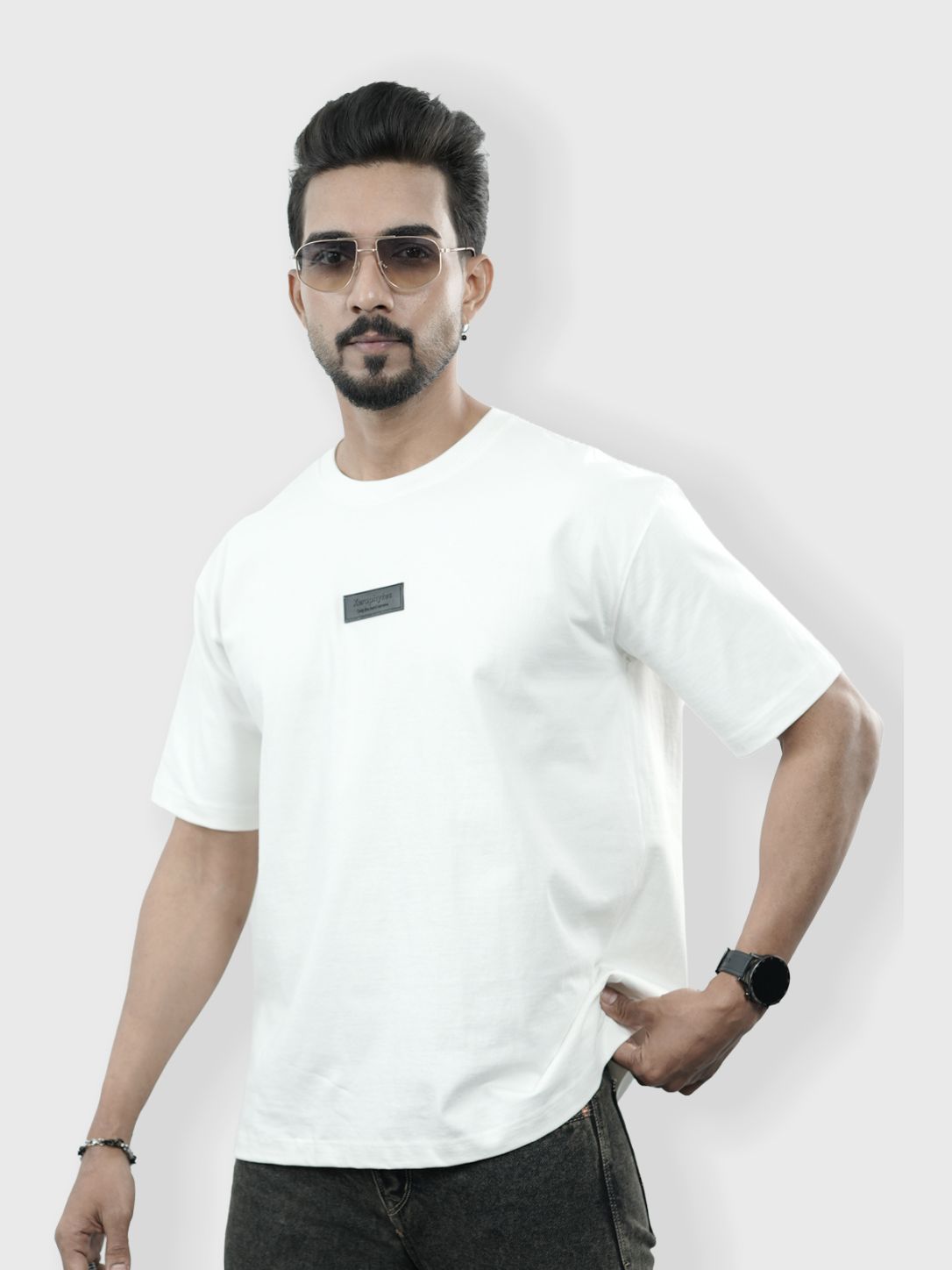 Men White Orange Floral Graphic Tee