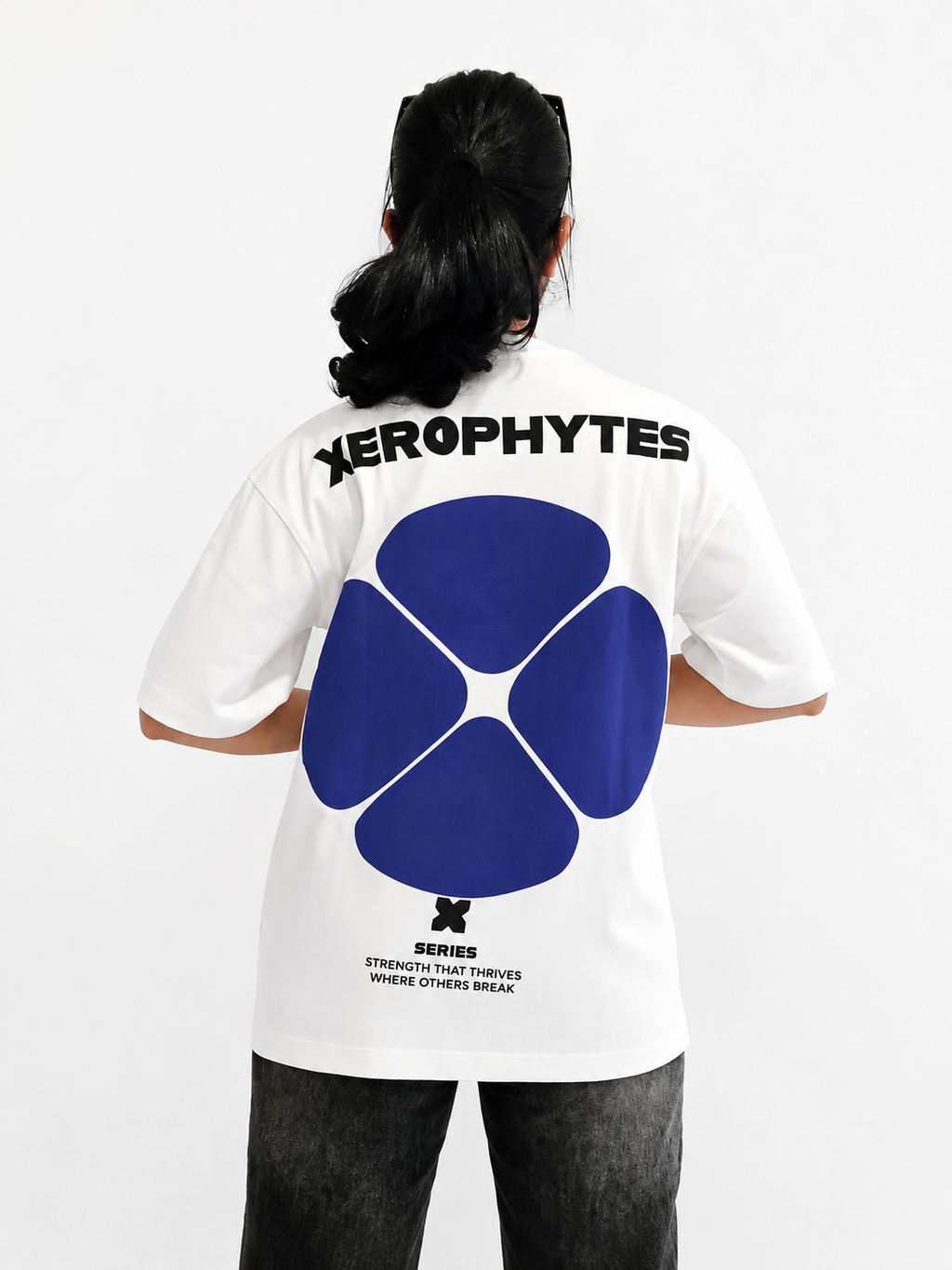 Women White Royal Blue Clover Graphic: