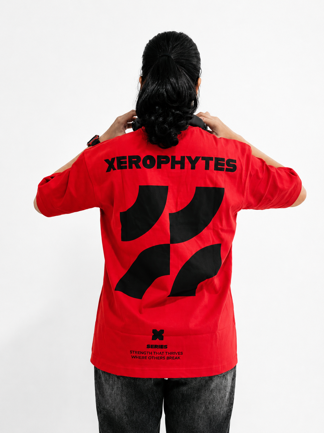 Women Red Black Geometric Flow Graphic Tee